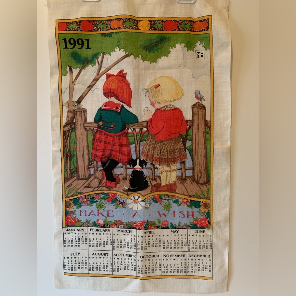 Vintage Mary Engelbreit Linen Calendar Towel From 1991.